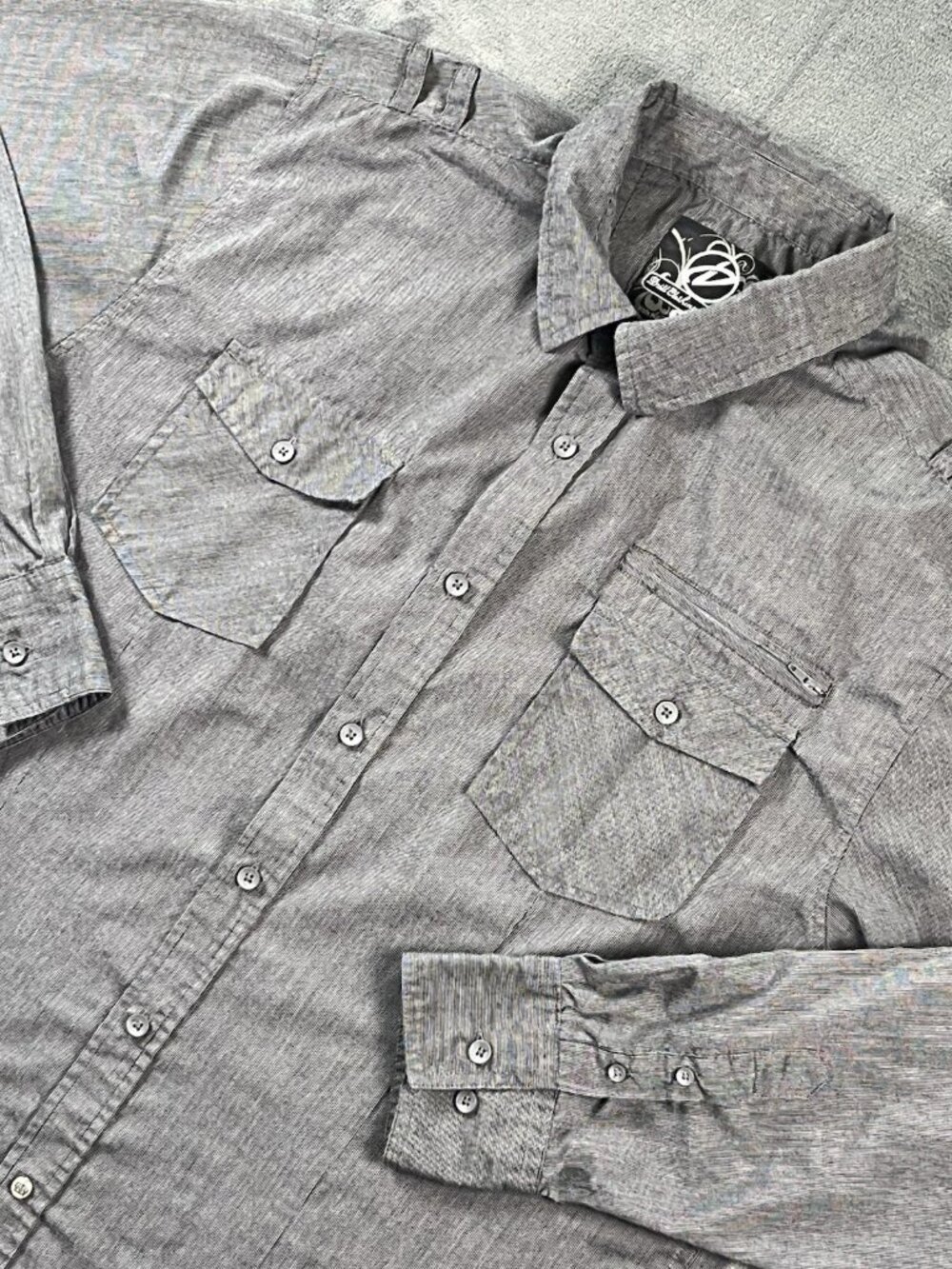 Drill Clothing Co. Shirt Men's XL Charcoal Gray Button Up Long Sleeve
